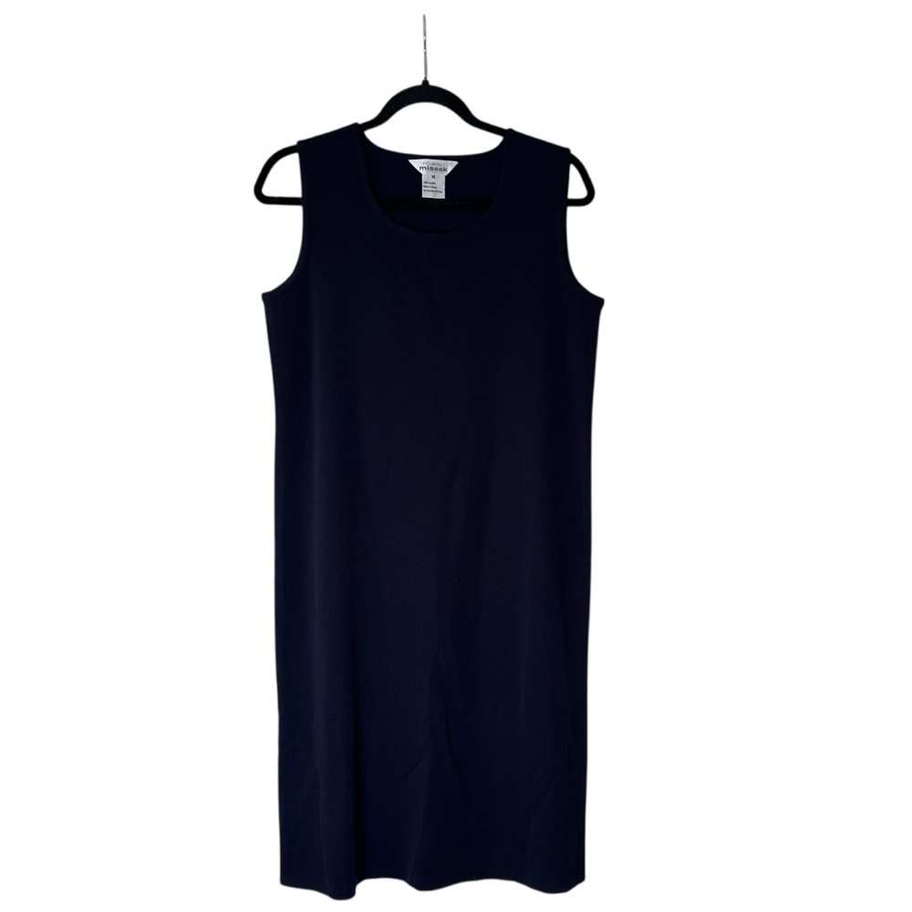 Misook Women’s Medium Sleeveless Navy Blue Sheath Knit Midi Dress